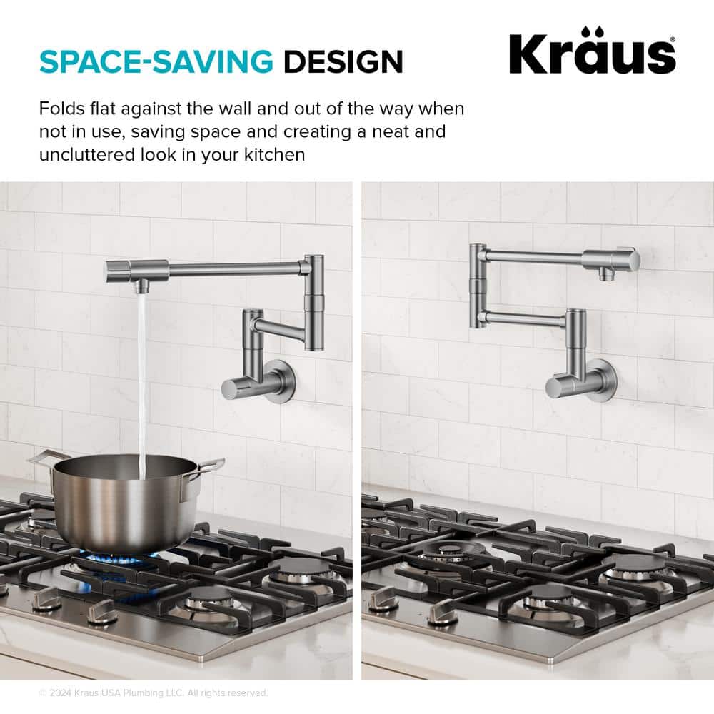 Bolden Stainless Steel Wall Mount Pot Filler Faucet with Retractable Arm