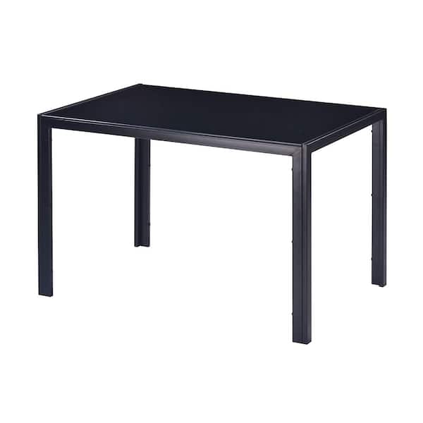 Tidoin Black Rectangle Metal Outdoor Dining Table with Tempered Glass Tabletop