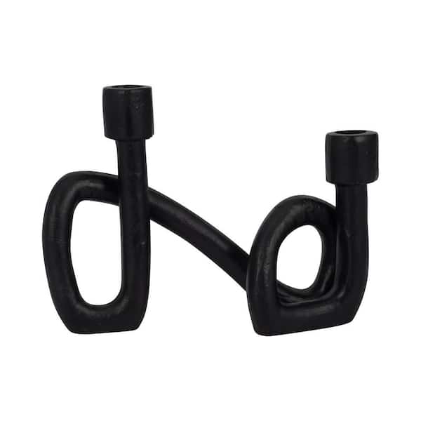 Liv & Skye 7 in. Black Metal Novelty Swirled 2-Taper Candle Holder
