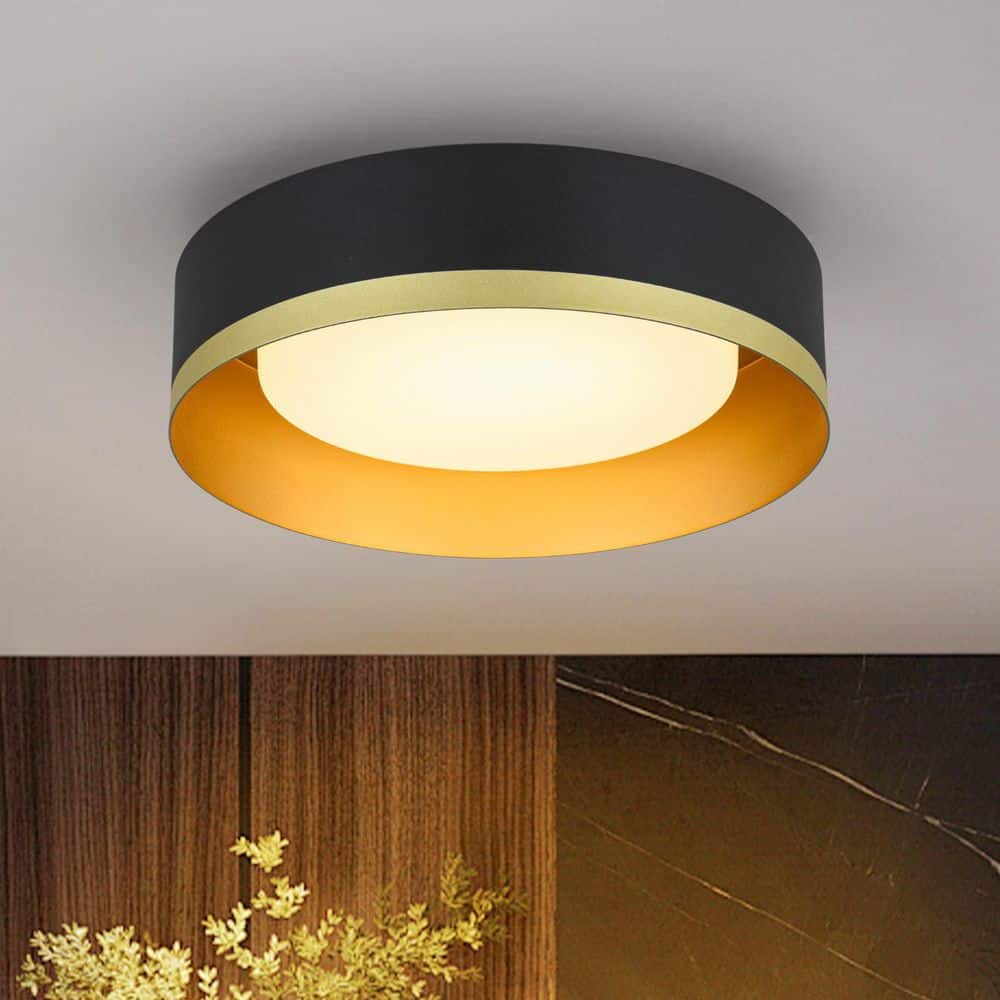 Lumin 1-Light 13.8 in.W Black and Gold Flush Mount Light with Selectable CCT for Bedroom and Hallway price history on PriceWatchPro