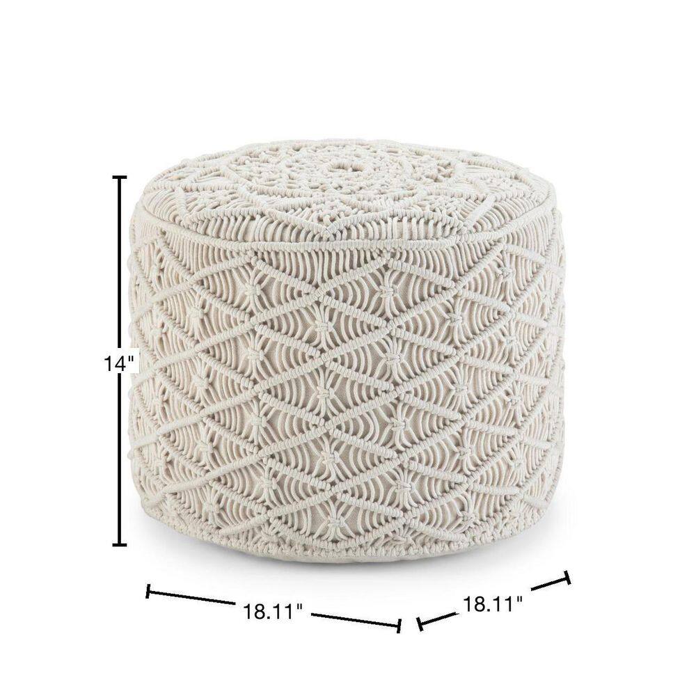 Natural Cotton Round Macrame Pouf with Legs