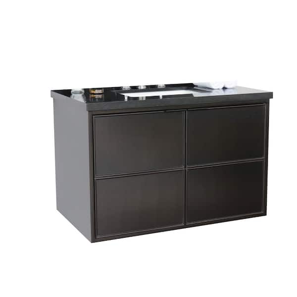 Bellaterra Home Scandi IV 37 in. W x 22 in. D Wallmount Bath Vanity in Cappuccino with Granite Top in Black with White Rectangle Basin