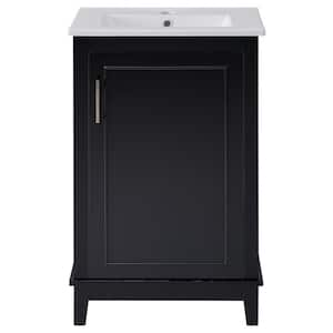 20 in. W Wood Modern Small Bathroom Vanity Cabinet in Black with Ceramic Basin