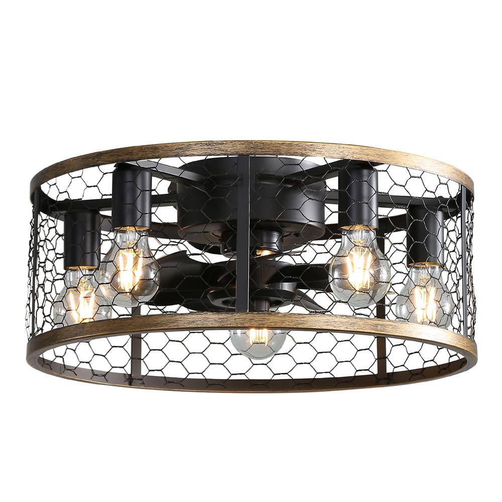 19.7 in. Indoor Black Industrial Ceiling Fan with Lights, Ceiling Light Wit