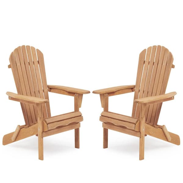 Brown Folding Wood Adirondack Chairs Without Cushion Set of 2