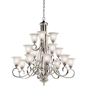 Monroe 45 in. 16-Light LED Brushed Nickel 3-Tier Traditional Shaded Empire Chandelier for Dining Room