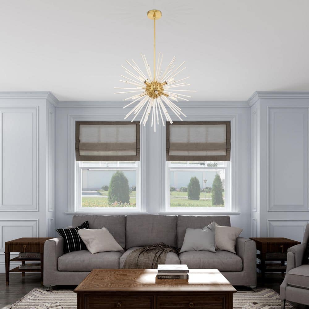 Elegant Utopia 8-Light Satin Brass Chandelier with Crystal Rods