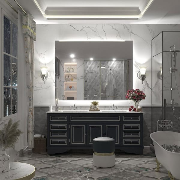 51 in. W x 40 in. H Rectangular Frameless UL Certified LED Backlited Anti-Fog Tempered Glass Wall Bathroom Vanity Mirror