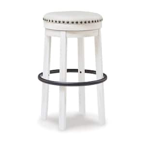 30.25 in. White, Beige and Black Backless Metal Frame Barstool with Fabric Seat