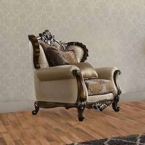 Brown Fabric Arm chair with 2-Pillows