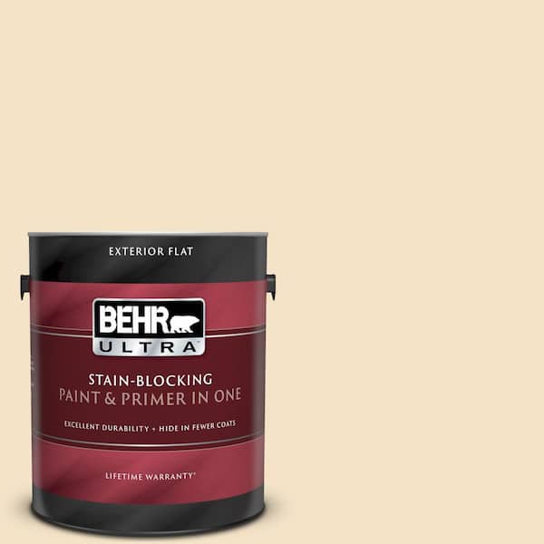 BEHR ULTRA 1 gal. #UL180-16 Cream Puff Flat Exterior Paint and Primer in One