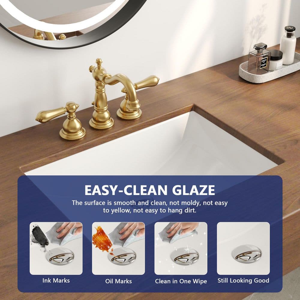 Elegant 21'' White Ceramic Undermount Rectangular Bathroom Sink with Overflow