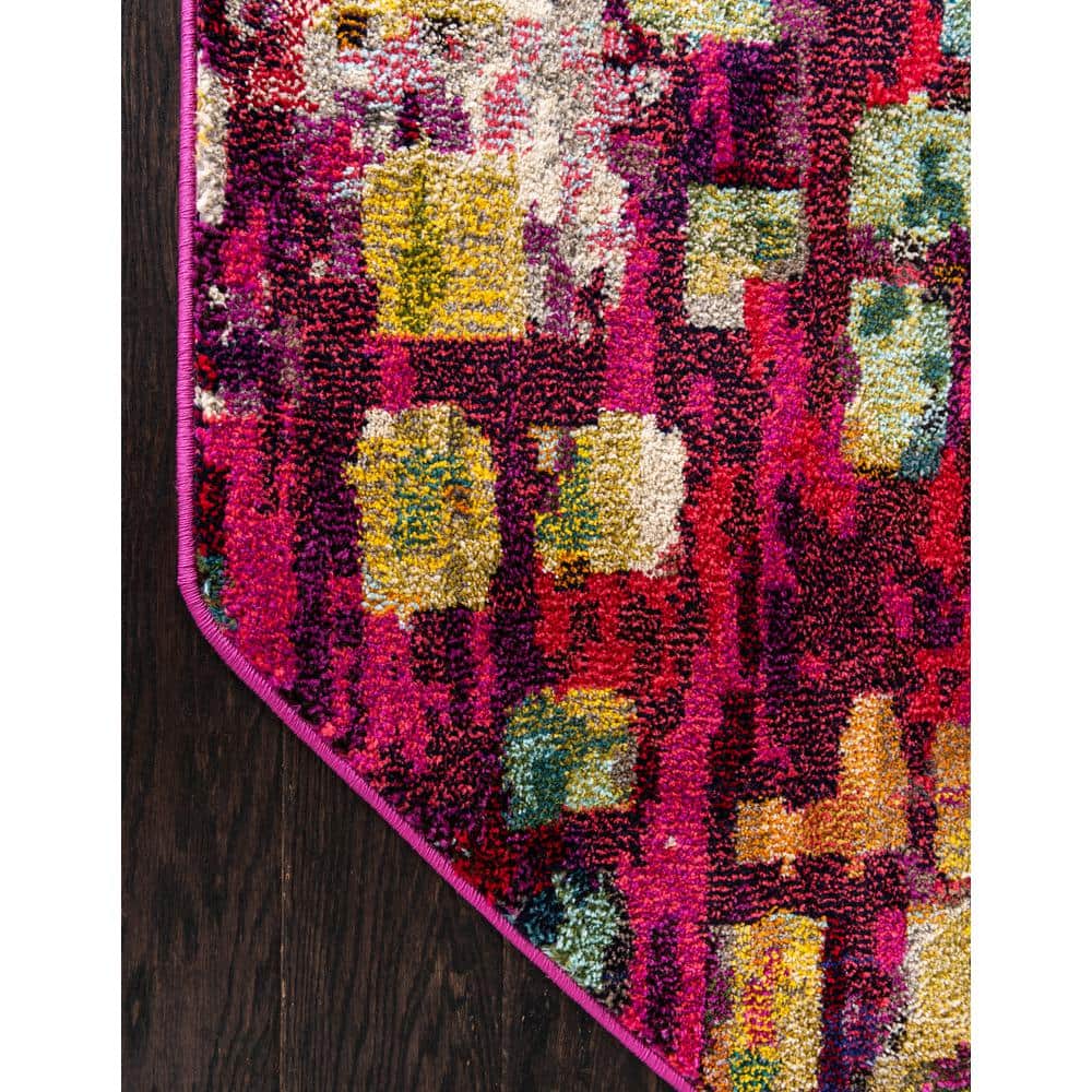 Colorful Abstract Octagon Synthetic Indoor Rug