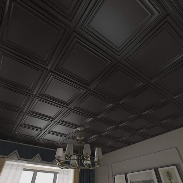 Black 2 ft. x 2 ft. PVC Ceiling Tiles 3D Wall Panel for Interior Wall Decor (48 sq. ft./box)