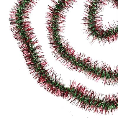 Unlit Northlight 12' Shiny Red Christmas Tinsel Garland with Green Holly Leaves 