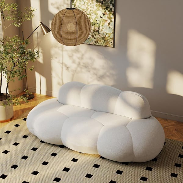 90 in. Armless Plush Fabric Memory Foam Modern Curved 3 Seater Sofa, Cozy Leisure Boneless Couch in White, No Assembly