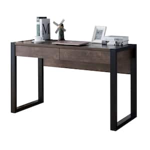 Black and Brown Rectangular Wooden Desk with Electric Outlet and Sled Leg Support