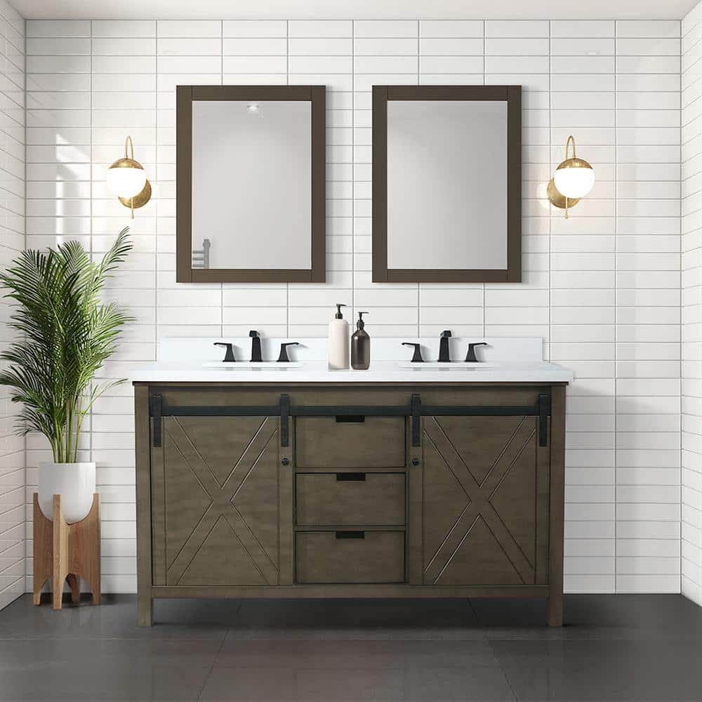 Marsyas 60" Rustic Brown Double Vanity with Quartz Top