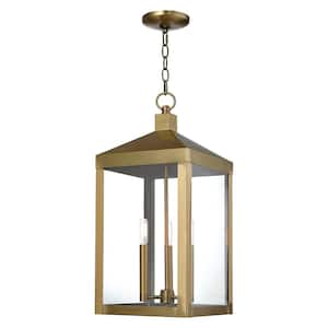 Creekview 24 in. 3-Light Antique Brass Dimmable Outdoor Pendant Light with Clear Glass and No Bulbs Included