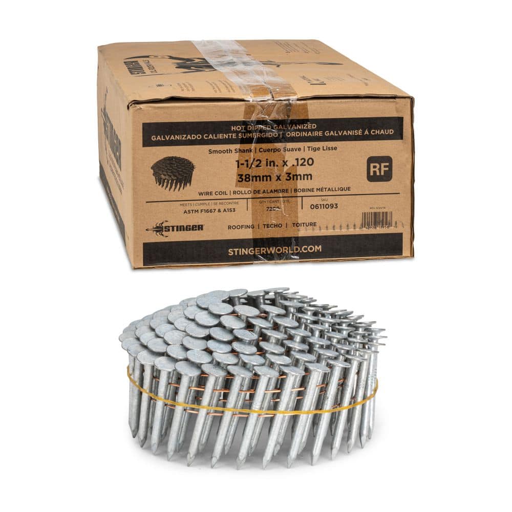 1-1/2 in. x 0.120-Gauge 15° Smooth Shank Hot Dipped Galvanized Wire Coil Collated Roofing Nails (7200-Pack) price history on PriceWatchPro