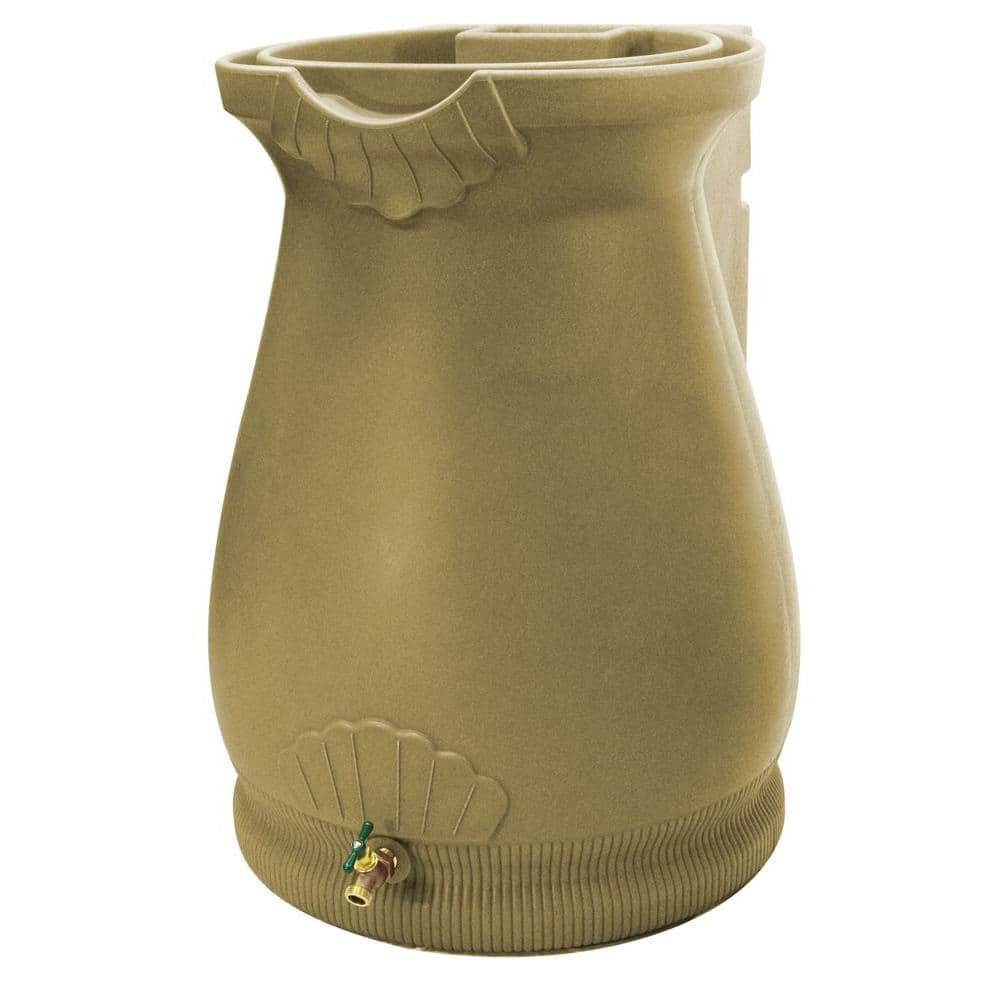 Khaki 65-Gallon Plastic Resin Rain Barrel Urn