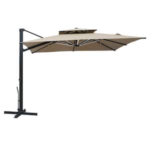 10 x 10 ft. 360° Rotation Double Top Square Cantilever Patio Umbrella With Removable Light in Taupe