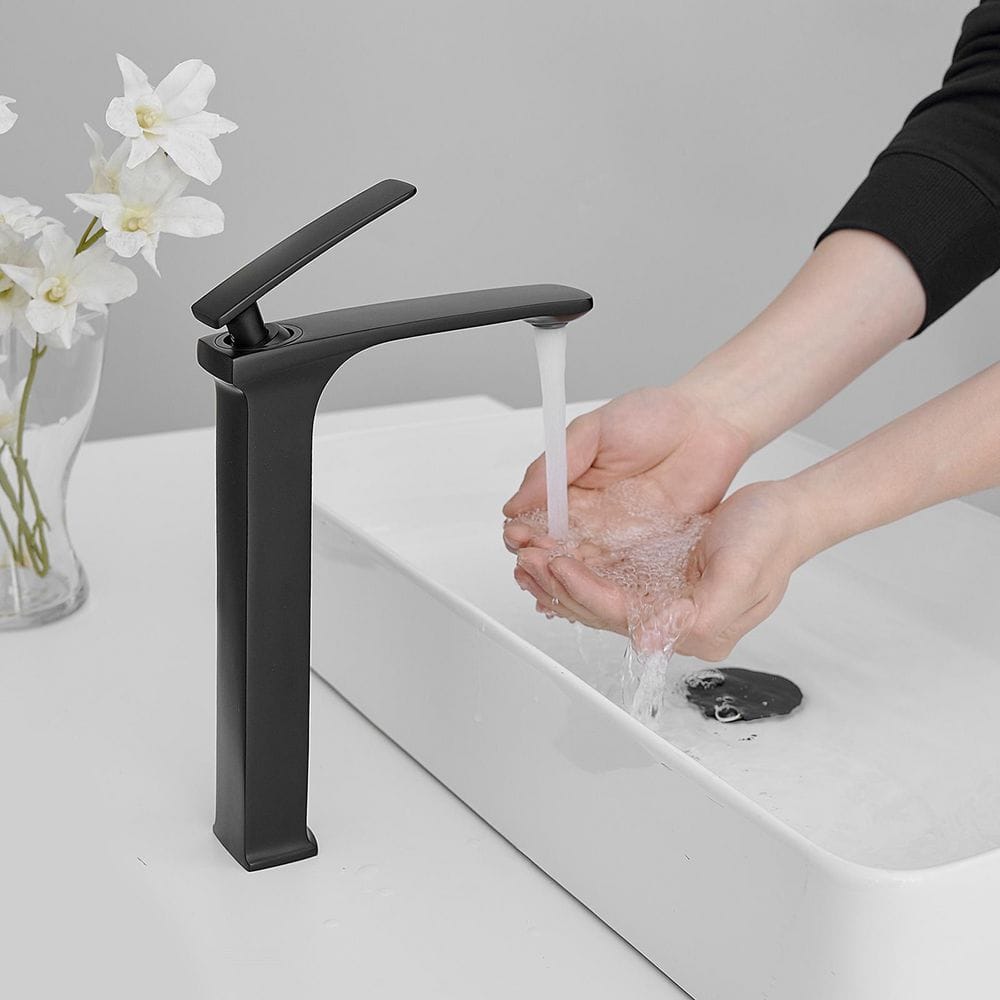 Matte Black Single Handle Vessel Sink Faucet with Drain Assembly