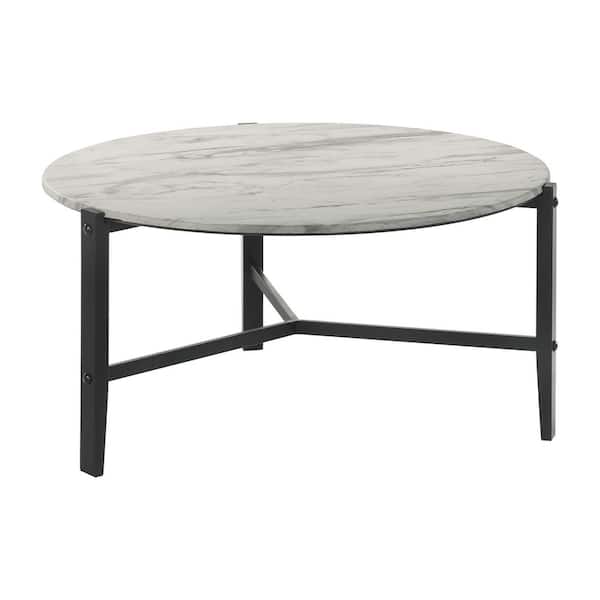 Coaster 36.25 in. Faux White Marble and Black Round Wood Top Coffee Table