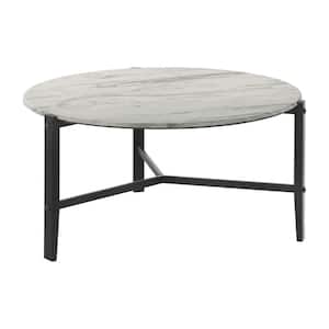 36.25 in. Faux White Marble and Black Round Wood Top Coffee Table