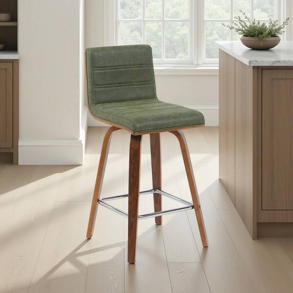 Vienna 26 in. Counter Height Vintage Green Upholstered Swivel Barstool