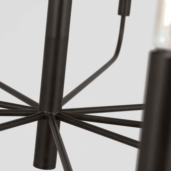 Generation Lighting - Brianna Wide 9-Light Aged Iron Minimalist Modern Hanging Candlestick Chandelier with Swivel Canopy