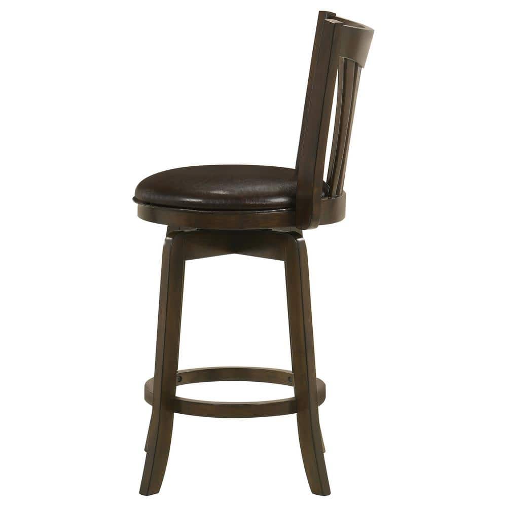Transitional Brown Swivel Counter Stool with Faux Leather Seat