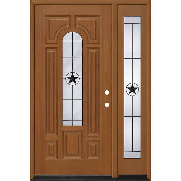 Regency 53 in. x 80 in. CenterLite Alamo Glass LHIS AtmWh Mahogany Fiberglass Prehung Front Door w/14in-Full SL 6-9/16