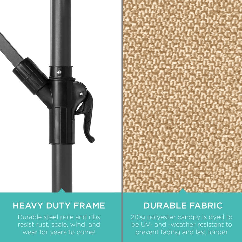 10ft Sand Polyester Cantilever Patio Umbrella with Adjustable Tilt