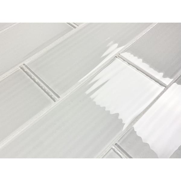 Italian Large Format Subway 4 in. x 16 in. Textured White Glass Wall Tile (104 Sq.Ft./Pallet)