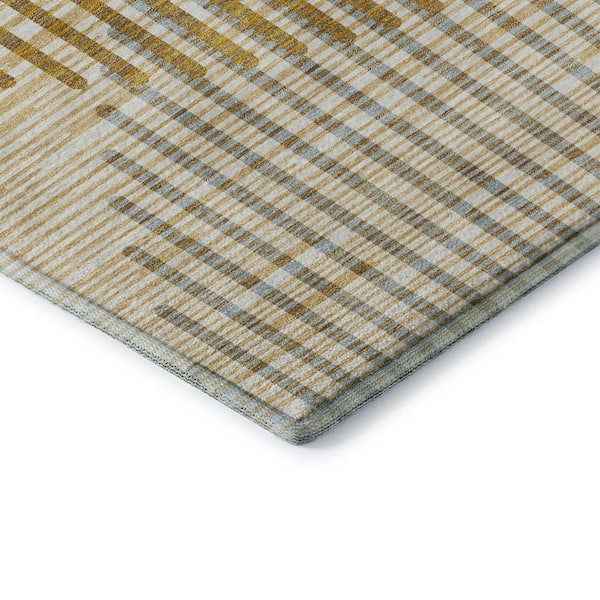Mayfield Premium Machine Washable Abstract AMF1001 Gold 3 ft. x 5 ft. Area Rug
