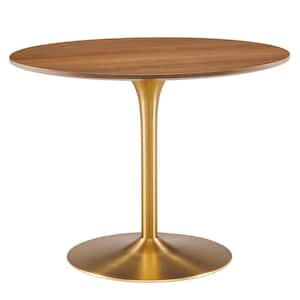 Pursuit 40 in. Round Wood in Walnut Gold Pedestal Dining Table Seats 4