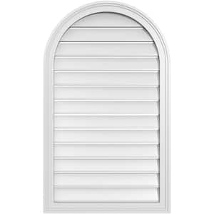 24 in. x 40 in. Round Top Surface Mount PVC Gable Vent: Functional with Brickmould Frame