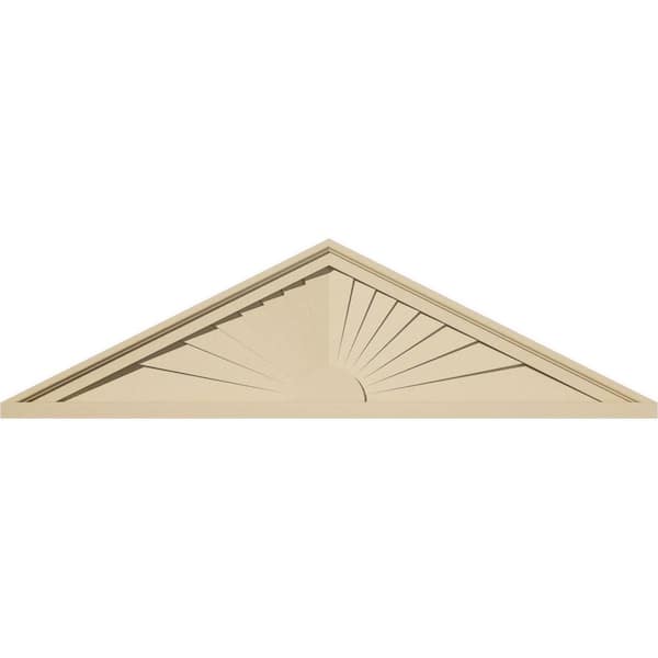 Ekena Millwork 42-in W x 11-1/2-in H x 2-in P (Pitch 6/12) Peaked Cap Sunburst Signature Urethane Pediment, Primed Tan