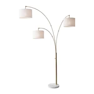 74 in. Brass 3 Light 1-Way (On/Off) Tree Floor Lamp for Liviing Room with Cotton Round Shade