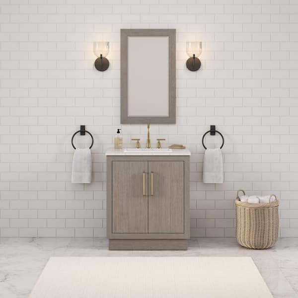 Water Creation Hugo 30 in. W x 22 in. D Bath Vanity in Grey Oak with Marble Vanity Top in White with White Basin