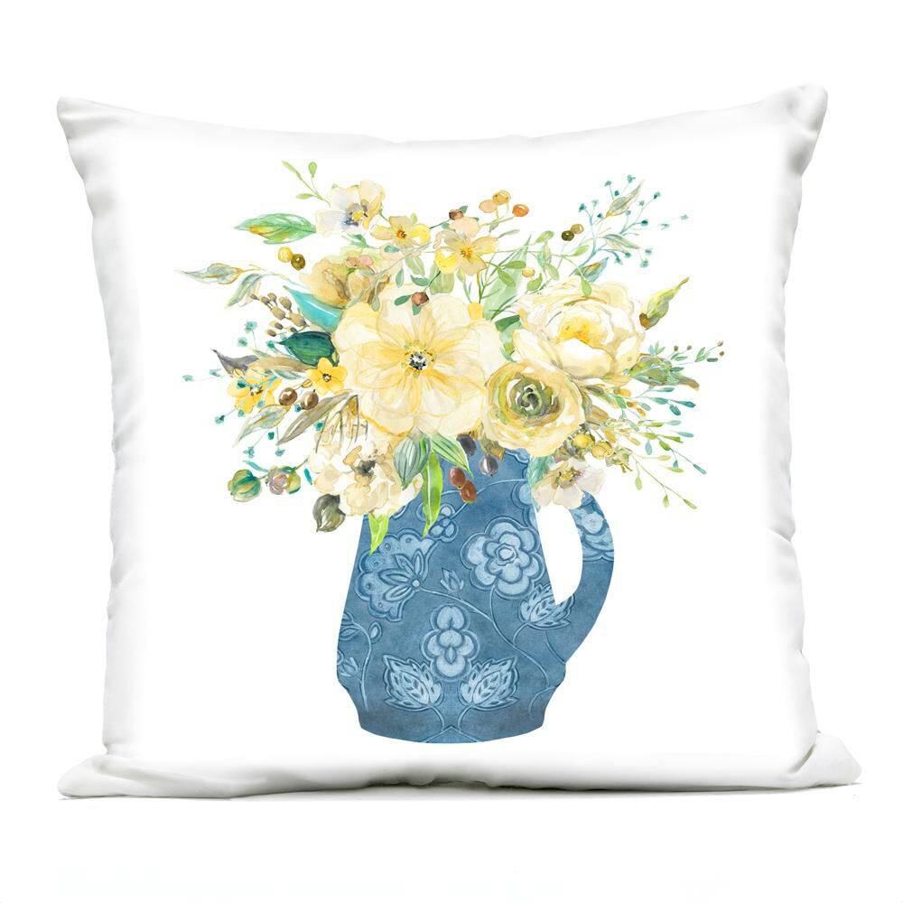 Yellow and Blue Flower Vase Blue Square Outdoor Throw Pillow price history on PriceWatchPro