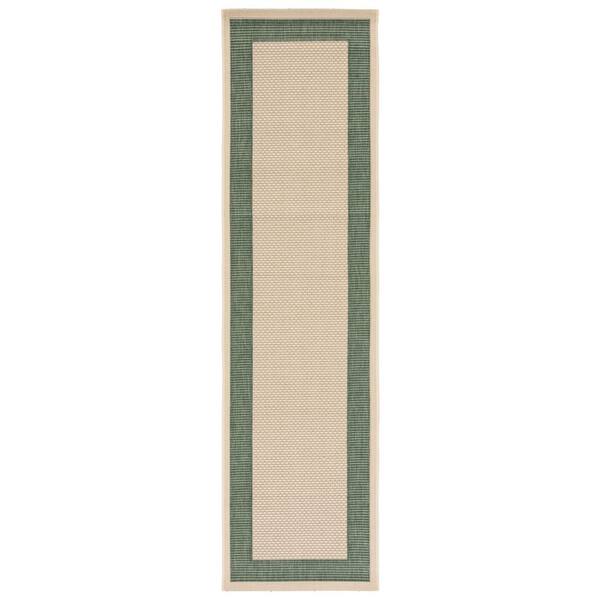 Courtyard Beige/Dark Green 2 ft. x 12 ft. Border Solid Color Indoor/Outdoor Runner Rug