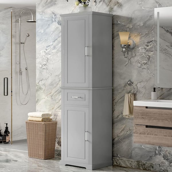 Sadler Modern Gray 72.1 in. Tall Accent Storage Cabinet, Linen Cabinet with Adjustable Shelves, Door Shelves, Drawer