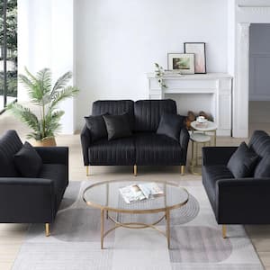 UNIIFURNITURE 31.5 in. 2-Piece Velvet Single Arm Chair Sectional Sofa in Black