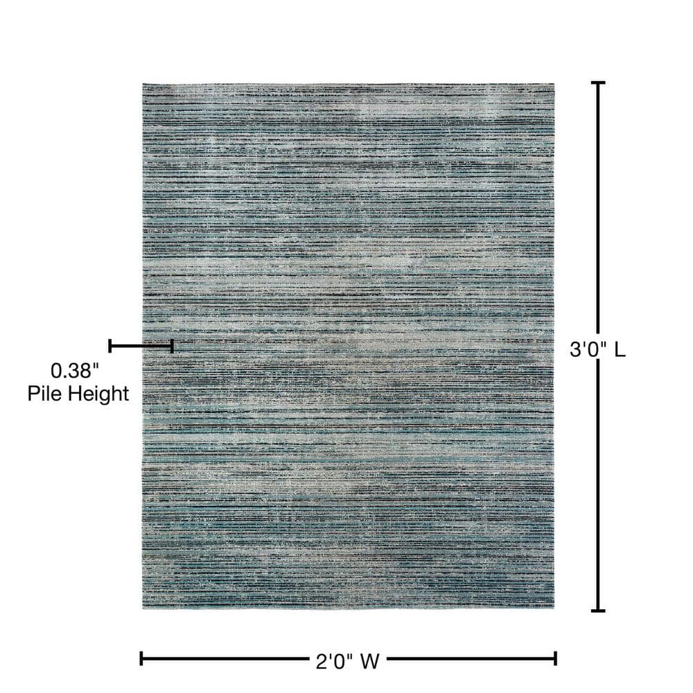 Aqua and Light Gray Abstract Synthetic 2' x 3' Area Rug