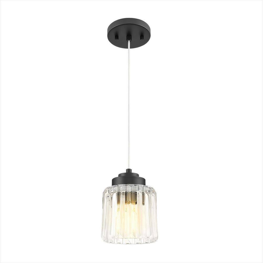 60-Watt 1-Light Finish Black Pendant Light with Fluted Glass Shade and No Bulbs Included price history on PriceWatchPro