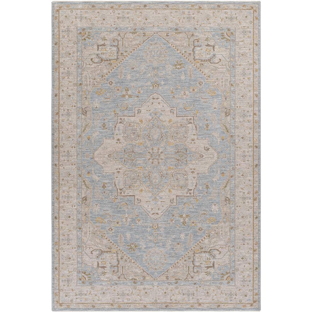 Livabliss Avant Garde 8 ft. x 10 ft. Light Blue Border Indoor Area Rug ...