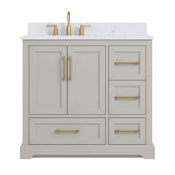 Dorothy 37 in. Single Sink Freestanding Gray Bath Vanity with White Engineered Stone Top and Backsplash Assembled