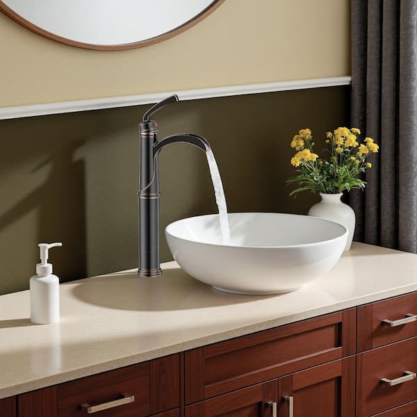Waterfall Single Hole Single Handle Bathroom Vanity Faucet with Deckplate Pop Up Drain Included in Oil Rubbed Bronze